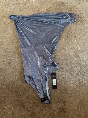 Fashion Nova Metallic Lavender One-Shoulder Bodysuit